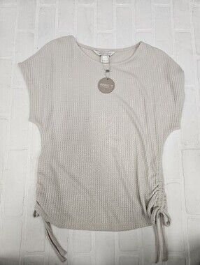 Ruched Side Waffle Knit Tee (Beige)